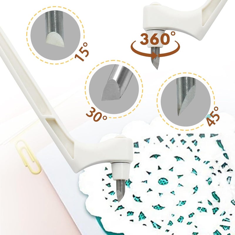 Moicstiy Craft Cutting Tools Pen, Craft Cutting Knives with 3 different 360 Degree Rotating Blades Stainless Steel Cutter Pen for Stencils Scrapbooks DIY Crafts (White) - Image 3